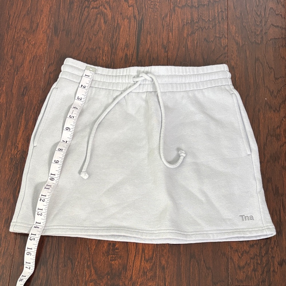 TNA Light Blue Terry Drawcord Mini Skirt - Picture 2 of 5